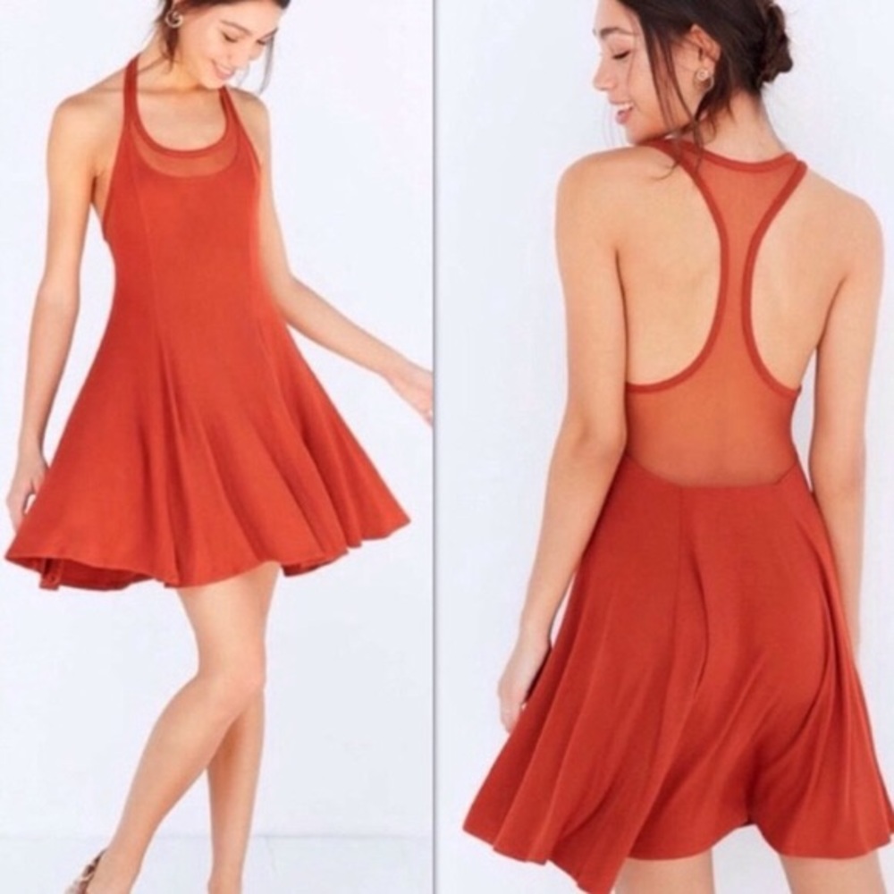 Burnt orange ribbed swing dress Urban Outfitters
